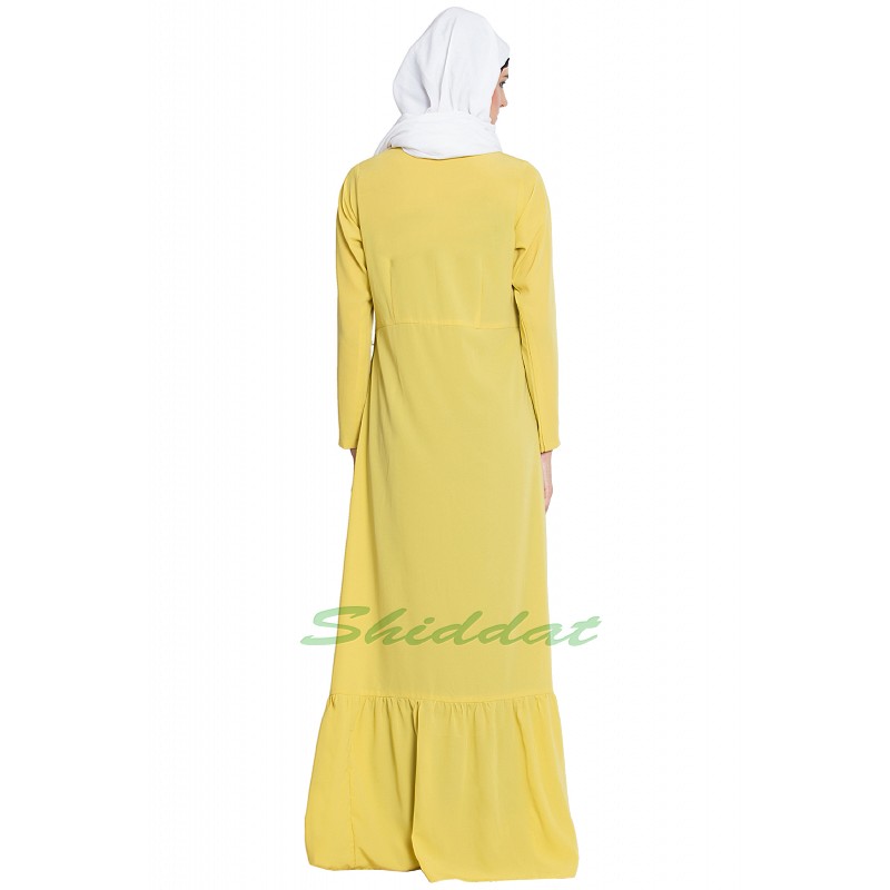 Abaya online- Buy lemon yellow color abaya made from Nida Matt fabric.